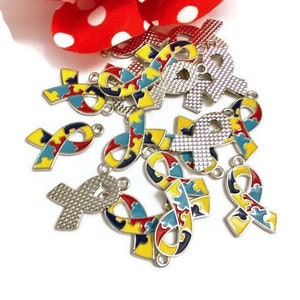 Autism Ribbon Charm- Autism Awareness Asperger&#39;s Syndrome Spectrum Disorder Puzzle Design Ribbon Charm
