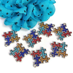 5 Pc Autism Charm- Autism Awareness Asperger&#39;s Syndrome Spectrum Disorder Rhinestone Puzzle Piece Jewelry Charm