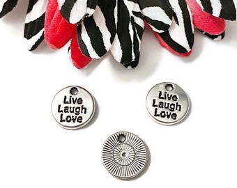 5Pc Live Laugh Love Silver-Tone Small Charm - Live Laugh Love Family Friendship Support Illness Cancer Cure Survivor Awareness Inspirational