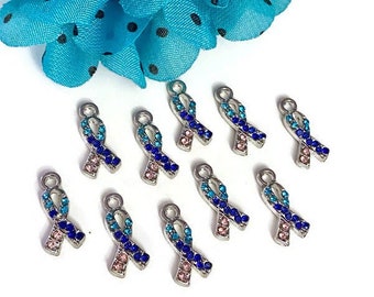 Crystal Rhinestone Thyroid Diseases Awareness Ribbon Charm - Hashimoto's Grave's Disease Hypothyroid Hyperthyroid Thyroid Cancers