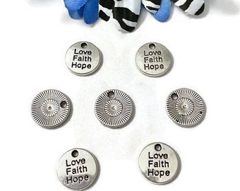 5Pc Love Faith Hope Silver-Tone Small Charm - Love Faith Hope Family Friendship Support Illness Cancer Cure Survivor Awareness Inspirational