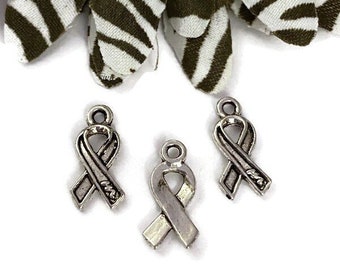 Teeny Tiny Antique Silver-Tone Awareness Ribbon Charm - Awareness All-Causes Cancer Hope Cure Support Survivor Faith Ribbon Charm Crafts