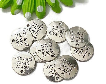 5 Pc Never Never Give Up Silver Tone Pendant Charms - Awareness Jewelry Cancer Cure Support Fight Strength Survivor Inspirational Crafting