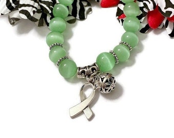 Green Cat's Eye Stone Awareness Bracelet- Mental Health Support Lyme Kidney Disease Bi-Polar Disorder Cerebral Palsy Liver Cancer