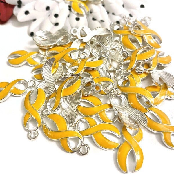 Deep Yellow Awareness Enamel Ribbon Charm -  Childhood Cancer Endometriosis Support Our Troops Suicide Prevention Missing Children POW/MIA