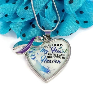 Suicide Awareness Necklace - Suicide Loss Prevention Hope Support Awareness Heart Pendant and Ribbon Charm Jewelry