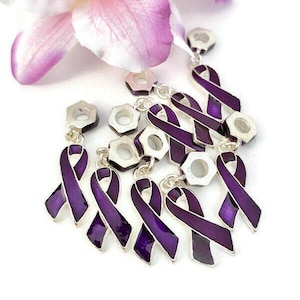 Purple Awareness Dangle Ribbon Charm- Alzheimer&#39;s Dementia Lupus Epilepsy Pancreatic Cancer Fibromyalgia Hodgkin&#39;s Lymphoma Jewelry