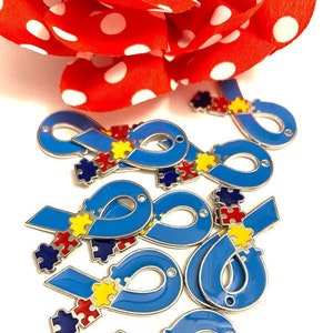 Autism Large Ribbon Charm- Autism Awareness Asperger&#39;s Syndrome Spectrum Disorder Ribbon Jewelry Pendant Charms