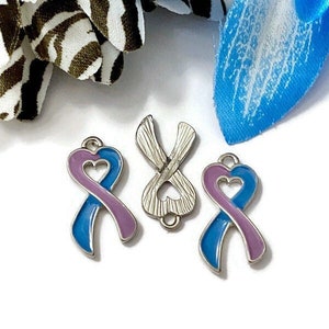 Purple/Blue Heart Awareness Ribbon Charm- Rheumatoid Arthritis Support Cancers Pediatric Stroke Disorders Hope Cure Survivor Charms