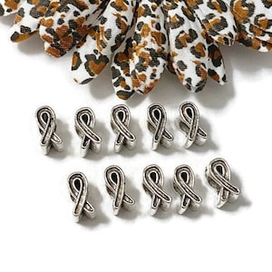 10 Pcs Antique Silver Awareness Slide Ribbon - Awareness Slide Bead Ribbon Cancer Charms Survivor Hope Faith Cure