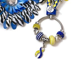 Llaveros azules y amarillos de concienciación: síndrome de Down, trastornos cromosómicos, conductor designado, esperanza, apoyo, cura, concienciación, joyería, regalos DIY
