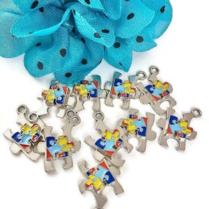 Autism Charm - Handmade Puzzle Piece Design Asperger&#39;s Syndrome Spectrum Disorder Autism Jewelry Antique Silver Color Awareness Charms