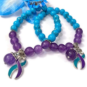Suicide Awareness Natural Stone Bracelet- Suicide Loss Prevention Support Mental Health Awareness Jewelry