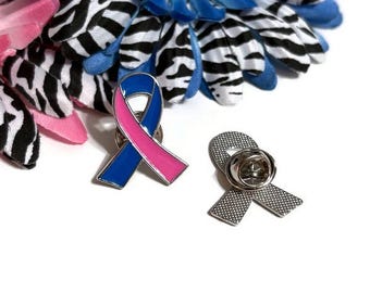1 pieza de broches de cinta rosa y azul de concientización - Pérdida infantil, SMSL, defectos de nacimiento, pérdida del embarazo, infertilidad, apoyo, esperanza, cura, creencia, fe, joyería