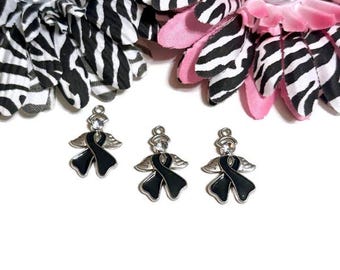 Dijes de cinta de concienciación Black Angel Bling - Melanoma, prisioneros de guerra, trastornos del sueño, narcolepsia, esperanza, joyería para sobrevivientes de cáncer, apoyo, cura, pérdida