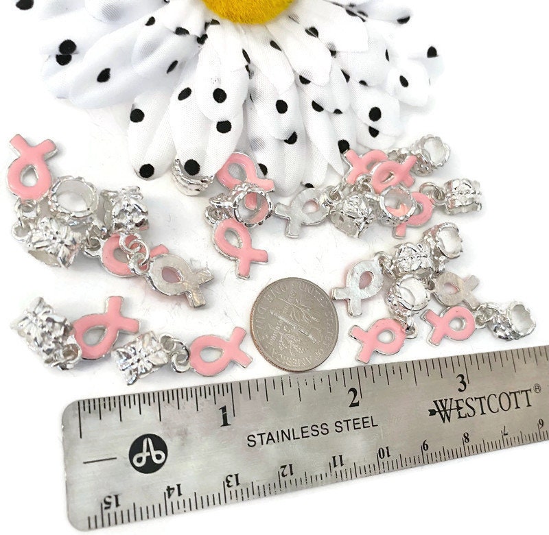 10pc Light Pink Dangle Awareness Ribbon Pendant Charm - Breast Cancer ...