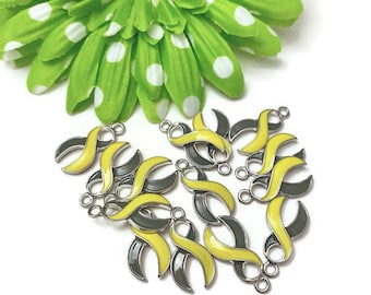 Yellow & Gray Enamel Awareness Ribbon Charm - DIPG Childhood Brain Cancer Awareness Cancer Support Hope Survivor Faith Cure DIY Charms