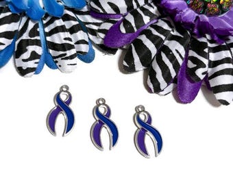 Dijes de cinta de concienciación en esmalte bicolor azul/morado: apoyo a la artritis reumatoide, accidentes cerebrovasculares pediátricos, cánceres, esperanza, cura, artesanías, dijes