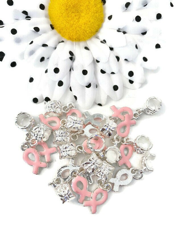 10pc Light Pink Dangle Awareness Ribbon Pendant Charm - Breast Cancer ...