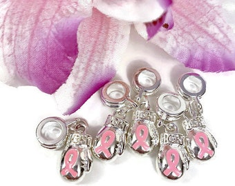 Pink Fight Glove Awareness Ribbon Pendant Charms - Hope Breast Cancer Jewelry Survivor Enamel European Style Dangle Charm Support Cure Fight
