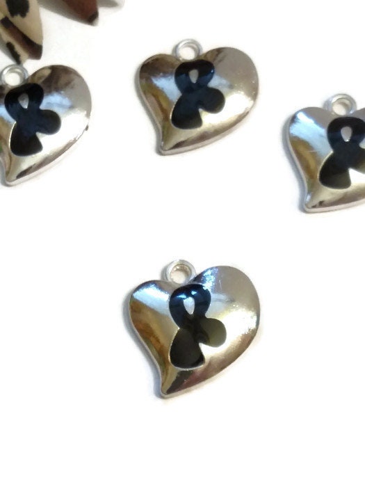 Melanoma Awareness Heart Charm – Sterling Silver Plated, Black Ribbon, 5/8 Inch, Fundraising & Support Jewelry - View #2