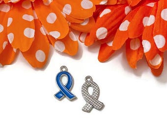 ¡OFERTA! 5 colgantes de lazo de esmalte azul con mensaje "Esperanza", joyería contra el cáncer, cáncer de colon, cáncer de próstata, maltrato infantil, artritis, salud masculina, alopecia.