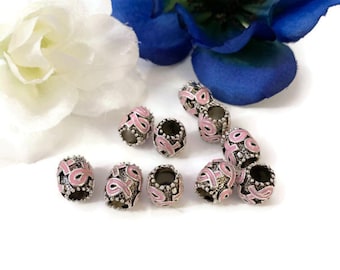 Light Pink Ribbon Accent Slider Bead Charm - Breast Cancer Support Hope Jewelry Survivor Cure Charm Beads