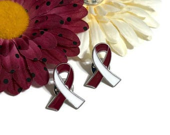 1 Pin de cinta de concientización rojo burdeos y blanco - Cáncer de cabeza y cuello, cáncer de laringe, cáncer oral, cáncer de faringe, cáncer de garganta, esperanza, cura, superviviente, lucha
