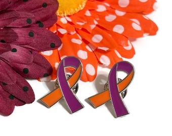 1 Pin de lazo de concienciación de orquídea y naranja: eczema, psoriasis, afecciones de la piel, cura, esperanza, apoyo contra el cáncer, lazo de concienciación, joyas, regalos, broches