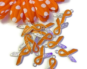 Orange Enamel Hope Awareness Ribbon Charms-  Cancer Hope ADD/ADHD COPD Diversity Self-Harm Multiple Sclerosis Gun Violence Animal Cruelty