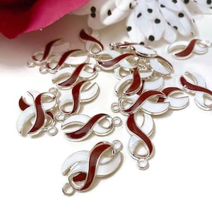 Burgundy Red & White Awareness Ribbon Charm - Head and Neck Cancers Laryngeal Oral Cancer Pharyngeal Throat Cancer Hope Cure Survivor Fight