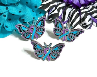 1 broche con lazo de mariposa para concienciación sobre el suicidio - Apoyo a la prevención del suicidio. Soy suficiente. Sigue adelante. Mi historia aún no ha terminado.