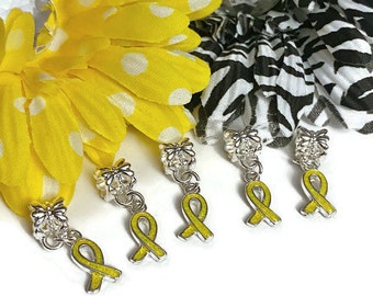 5 Pcs Canary Yellow Awareness Small Ribbon Dangle Pendant Charms - Childhood Cancer Support Our Troops Suicide Prevention Missing Children