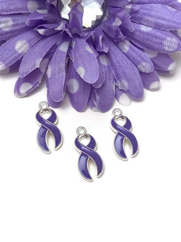 Cancer Awareness Snap Jewelry Charm - 18mm Ribbon Button For Necklaces, Bracelets, Keychains (Purple)