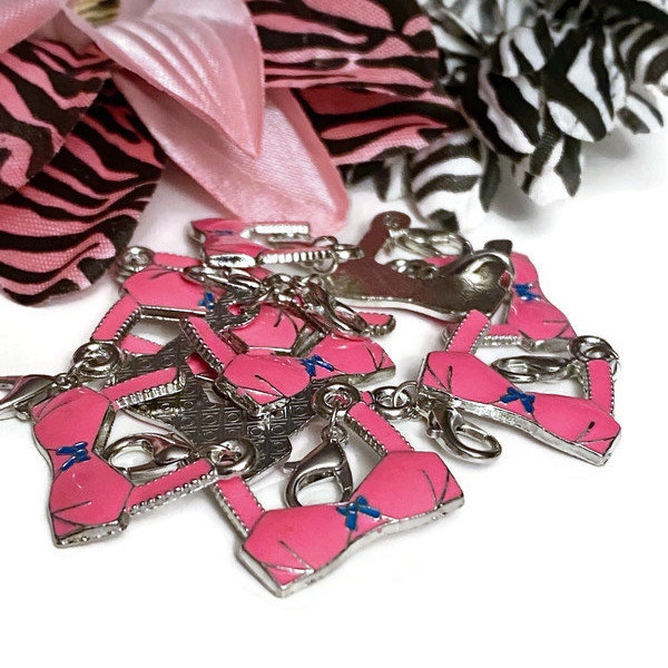 Pink Save The TaTas Bra Bikini Top Enamel Awareness Pendant Charms - Hope Breast Cancer Jewelry Survivor Fighter Strength Cure Support Charm