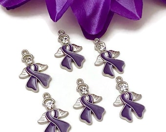Dijes con lazo de concienciación Purple Angel Bling - Alzheimer, demencia, lupus, linfoma, epilepsia, cáncer de páncreas, fibromialgia, esperanza, cura, apoyo