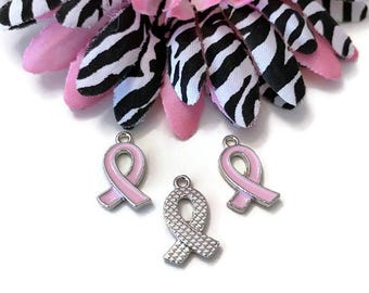¡OFERTA! 5 colgantes de lazo rosa esmaltados con lazo de concienciación: Concientización sobre el cáncer de mama, Esperanza, Apoyo al cáncer, Cura, Salva a los Tatas