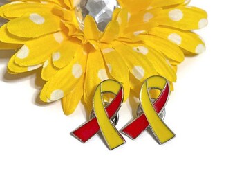1 Pin de lazo rojo y amarillo de concientización: Hepatitis C, enfermedades de la sangre, infecciones hepáticas, VHC, coronavirus, SARS, variantes de COVID-19, esperanza, cura, lucha.