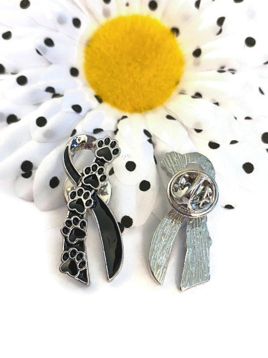 1pc Black Ribbon Paw Print Awareness Lapel Pin - Animal Disease Cancer ...