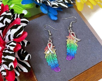 LGBTQ Feather Drop Awareness Earrings - Hope Acceptance Pride Support Lesbian Gay Queer Bi-Sexual Transgender Love is Love Bling Jewelry