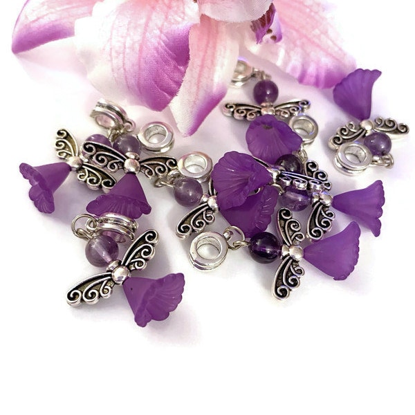 Purple Amethyst Awareness Dangle Angel Charm- Alzheimer's Dementia Lupus Epilepsy Pancreatic Cancer Fibromyalgia Hodgkin's Lymphoma Jewelry