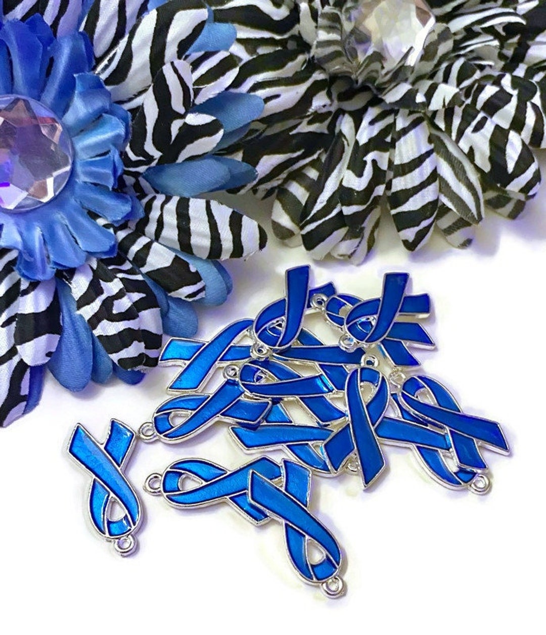 Blue Metallic Enamel Awareness Ribbon Alopecia Colon Cancer Crohn's