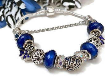 1 Pc Blue Awareness Charm Bracelet - Alopecia Colon Cancer Crohn's Disease Arthritis Colorectal Cancer Men’s Health Prostate Spay/Neuter Pet