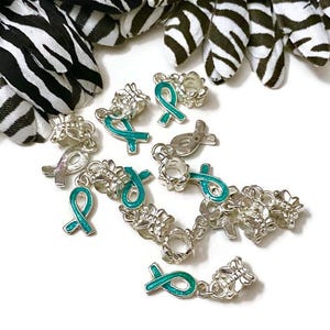 5 Pcs Aqua Green Awareness Small Dangle Ribbon - Mental Health Bipolar Lyme Kidney Disease Liver Cancer Cerebral Palsy Depression Hope Cure
