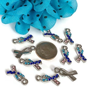 Crystal Rhinestone Thyroid Diseases Awareness Ribbon Charm - Hashimoto ...