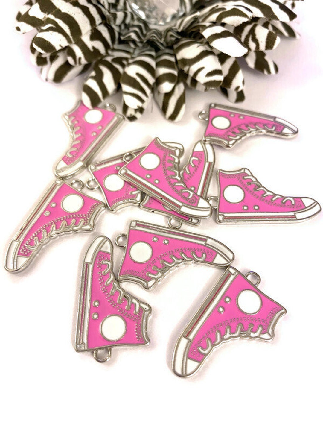 10 Pc Pink Awareness Walk Tennis Shoe Charms Breast Cancer Support