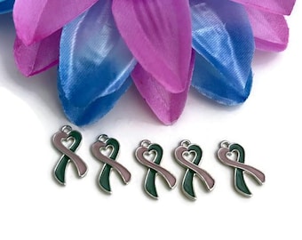 Lavender & Steel Blue Awareness Heart Ribbon Charm - Lissencephaly Smooth Brain Developmental Brain Health Seizures Spasms Support Hope Cure