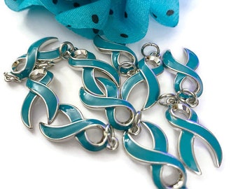 Teal Awareness Ribbon Charms - Ovarian Cancer Anti Bullying Anxiety Disorder Sexual Assault Obsessive Compulsive Disorder Substance Abuse