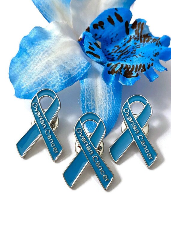 Ovarian Cancer Awareness Ribbon Lapel Pin - Teal & Gold Pewter Support Pin - View #11