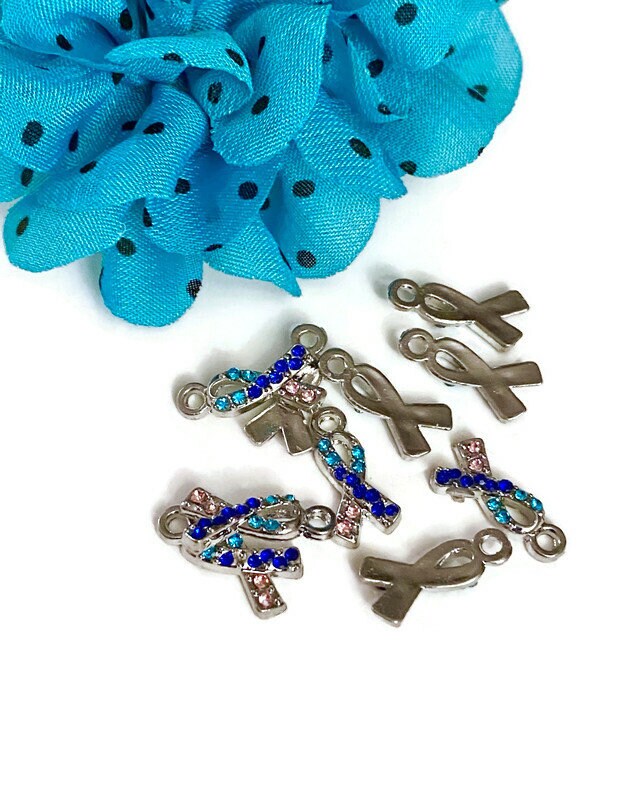 Crystal Rhinestone Thyroid Diseases Awareness Ribbon Charm - Hashimoto ...